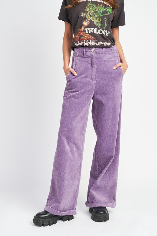 WIDE LEG CORDUROY PANTS WITH POCKETS