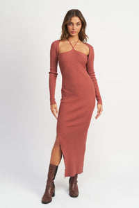 HALTER NECK MAXI DRESS WITH SLIT