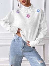 Flower Turtleneck Long Sleeve Sweater