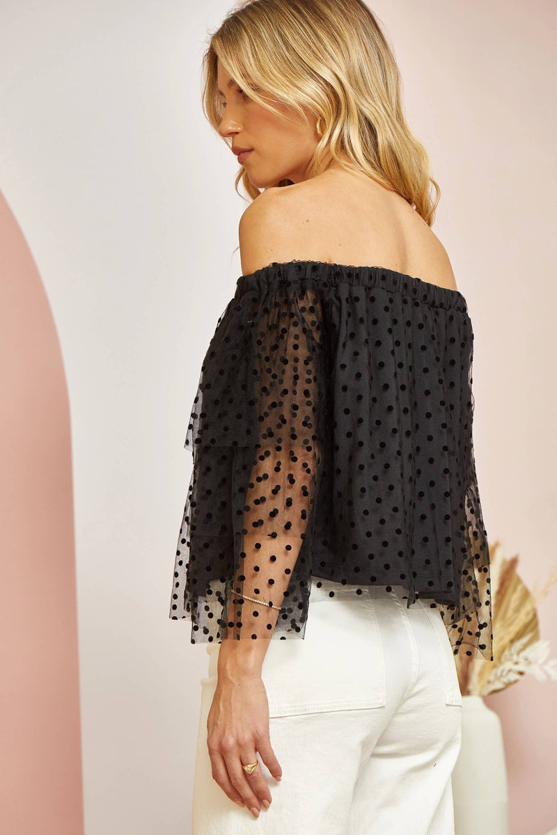 Off The Shoulder Chic Polka Dot Woven Blouse