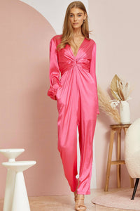 Galentines V Neck Satin Jumpsuit