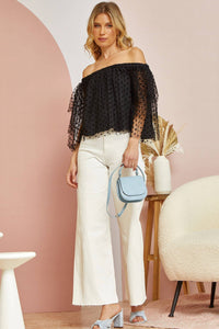 Off The Shoulder Chic Polka Dot Woven Blouse