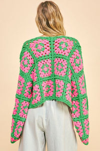 Davi & Dani Two Tone Flower Crochet Cardigan