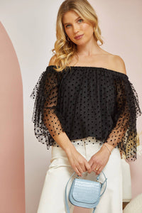 Off The Shoulder Chic Polka Dot Woven Blouse