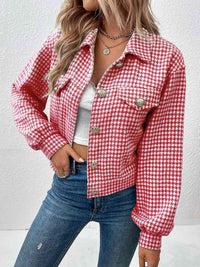 Houndstooth Collared Neck Button Up Jacket