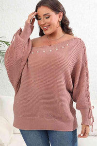 Plus Size One Shoulder Beaded Sweater